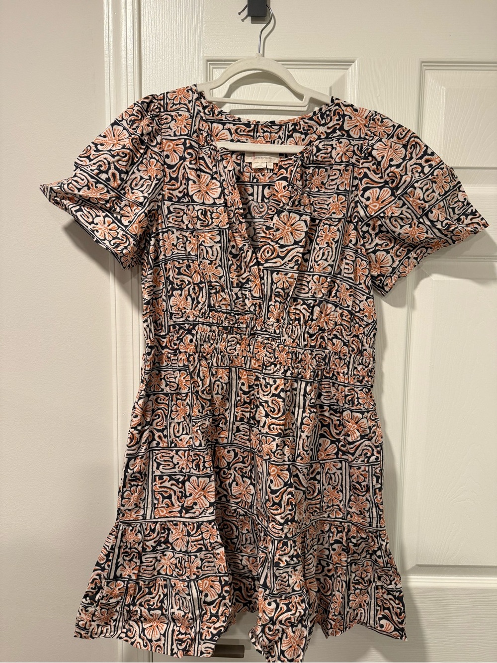 Anthropologie Peach & Navy Floral Short Sleeve Dress